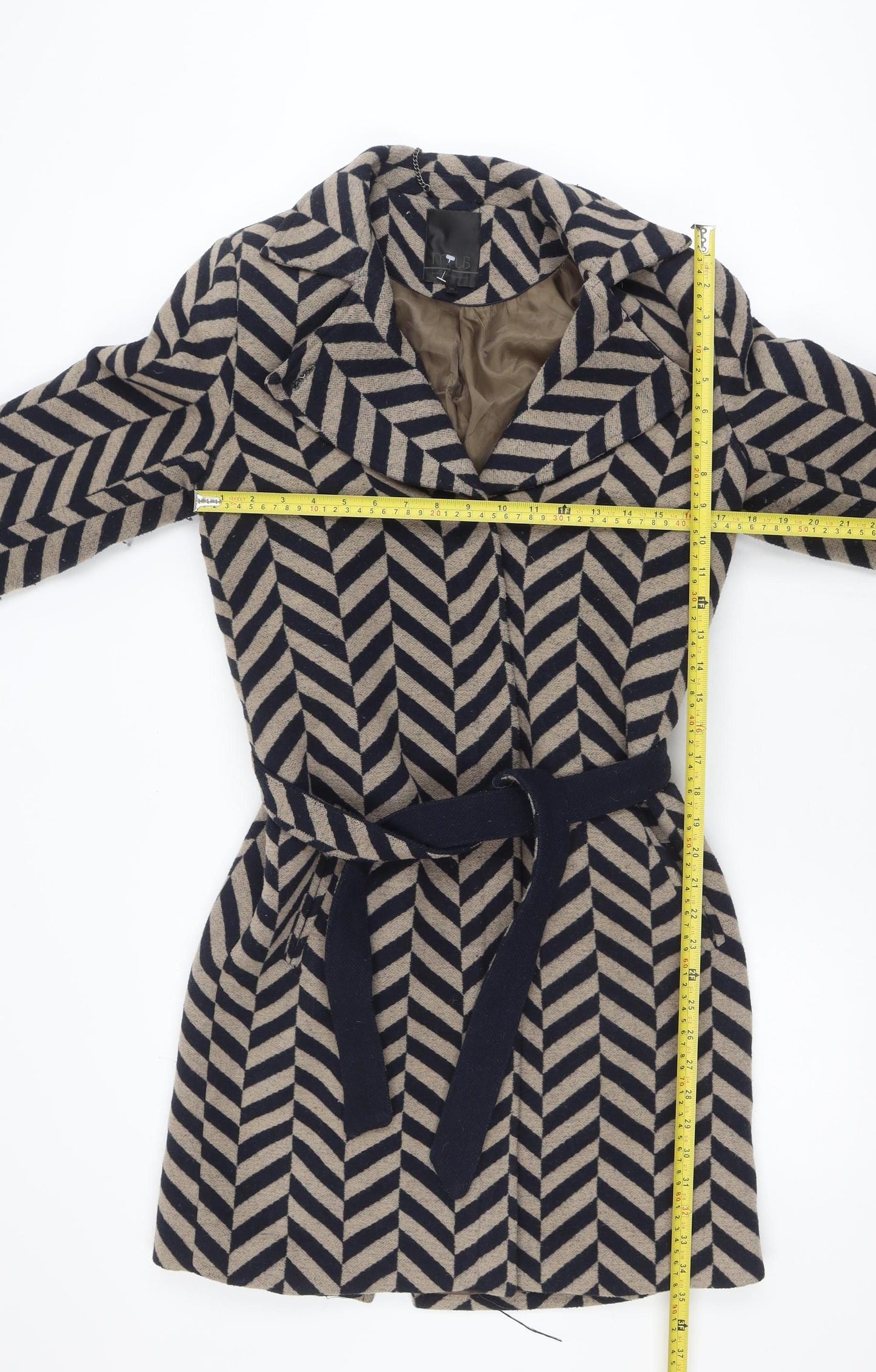 Minus Women’s Beige & Navy Wool Blend Belted Trench Coat Size 8