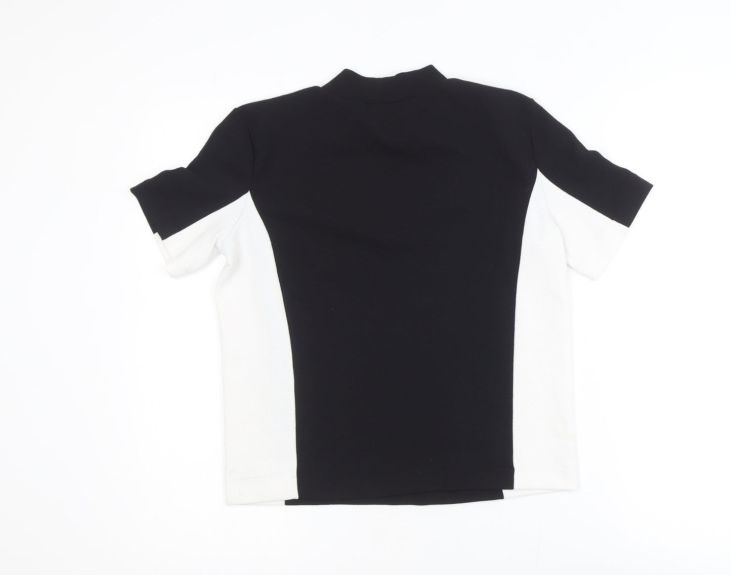 Zara Women Black White Colourblock Mock Neck Short Sleeve T-Shirt S