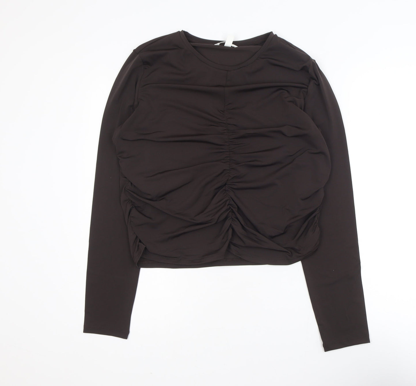 H&M Women Brown Ruched Long Sleeve Jersey Top Size 16