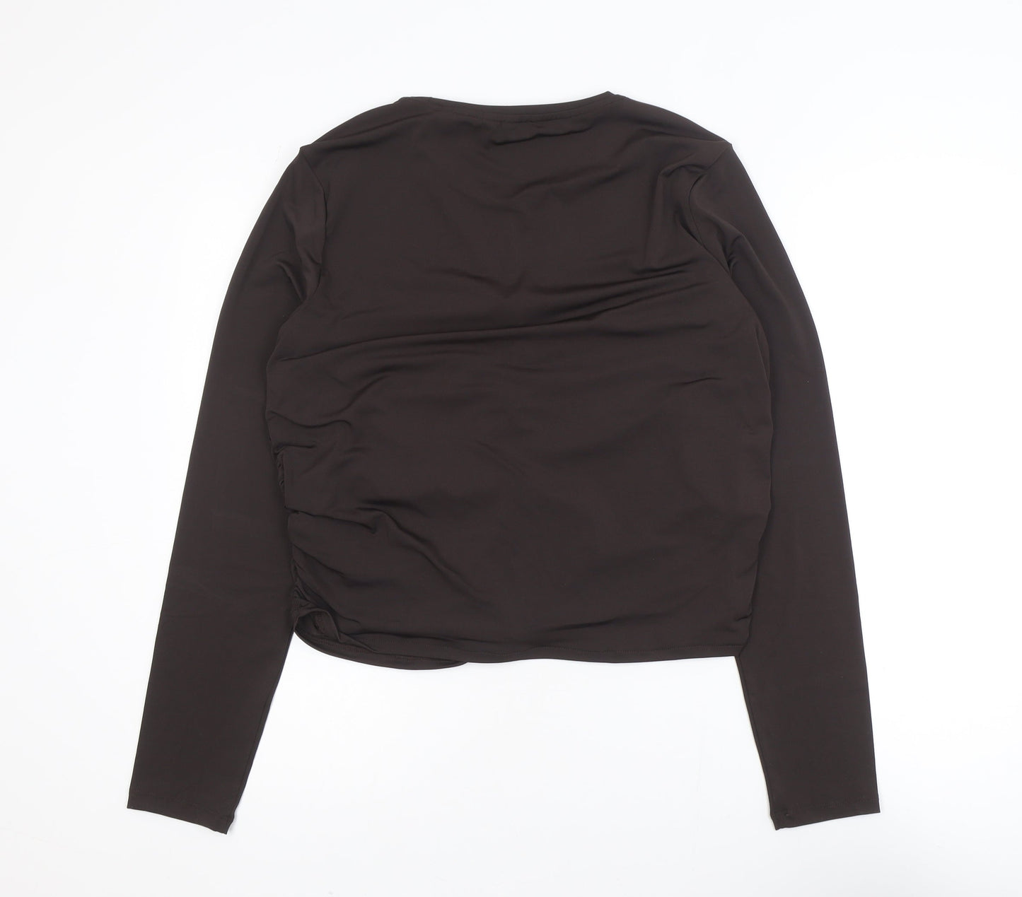 H&M Women Brown Ruched Long Sleeve Jersey Top Size 16