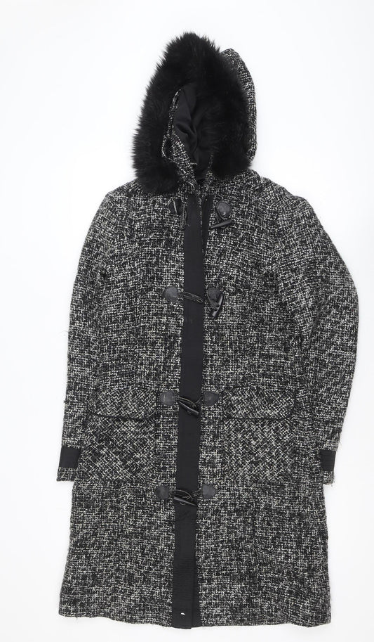 Marks and Spencer Per Una Women's Black Tweed Hooded Duffle Coat Size S