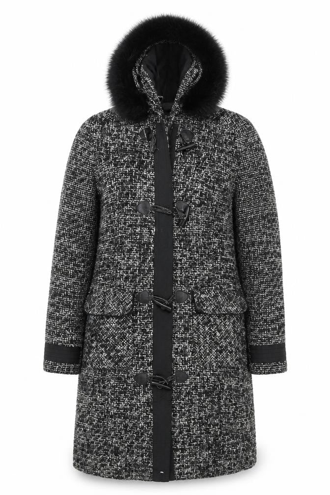 Marks & Spencer Per Una Women's Black Tweed Hooded Duffle Coat Size S
