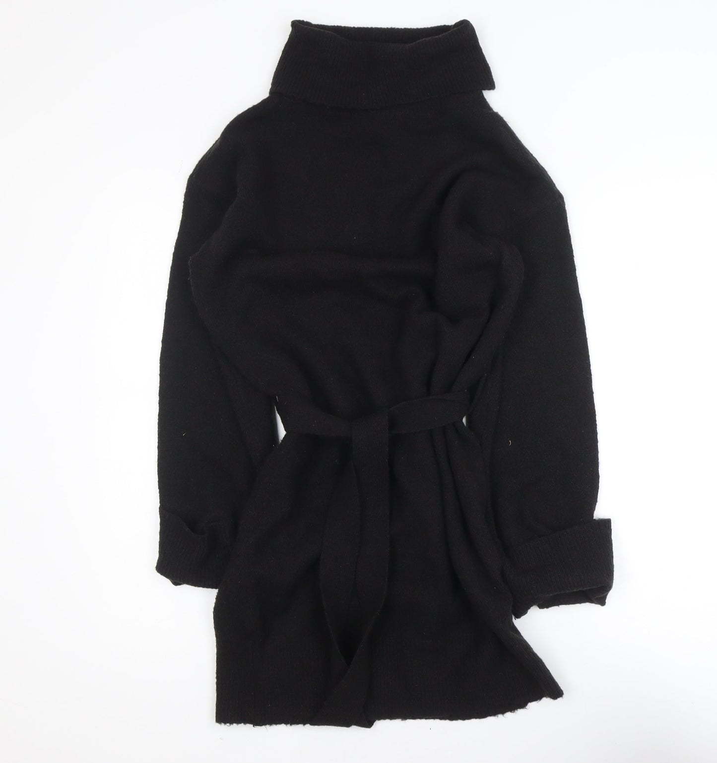 Vila Women Black Knit Belted Mid-Length Coatigan XS