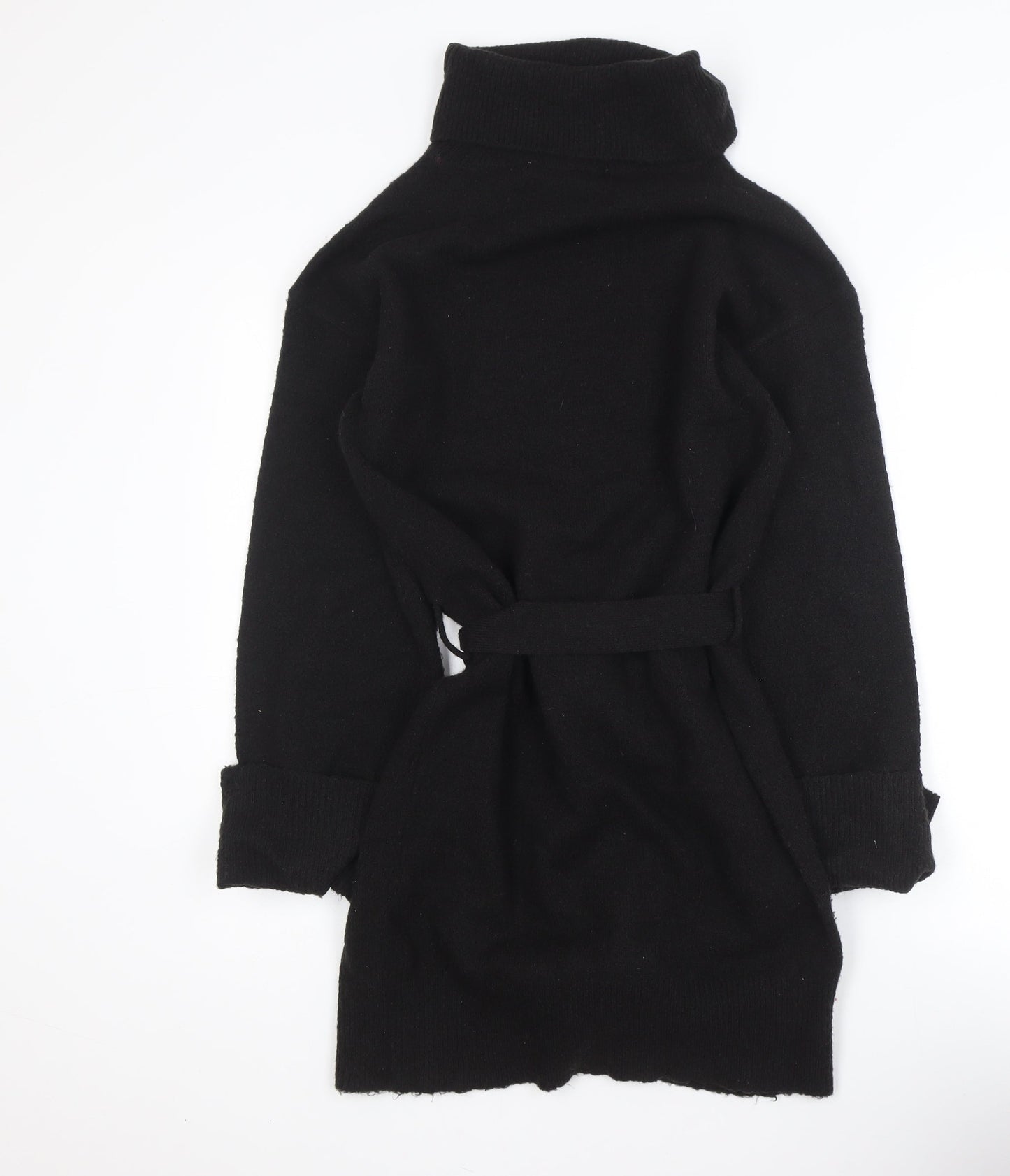 Vila Women Black Knit Belted Mid-Length Coatigan XS