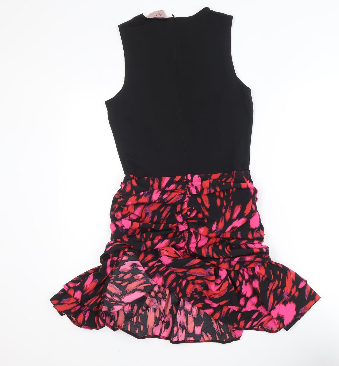 AX Paris Womens Black Pink Red Ruched Ruffle Bodycon Dress Size 10