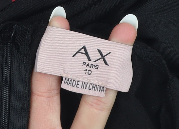 AX Paris Womens Black Pink Red Ruched Ruffle Bodycon Dress Size 10