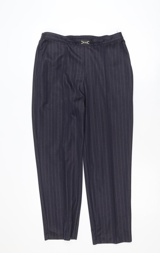 Marks and Spencer Women Black Pinstripe Trousers UK 14 Short
