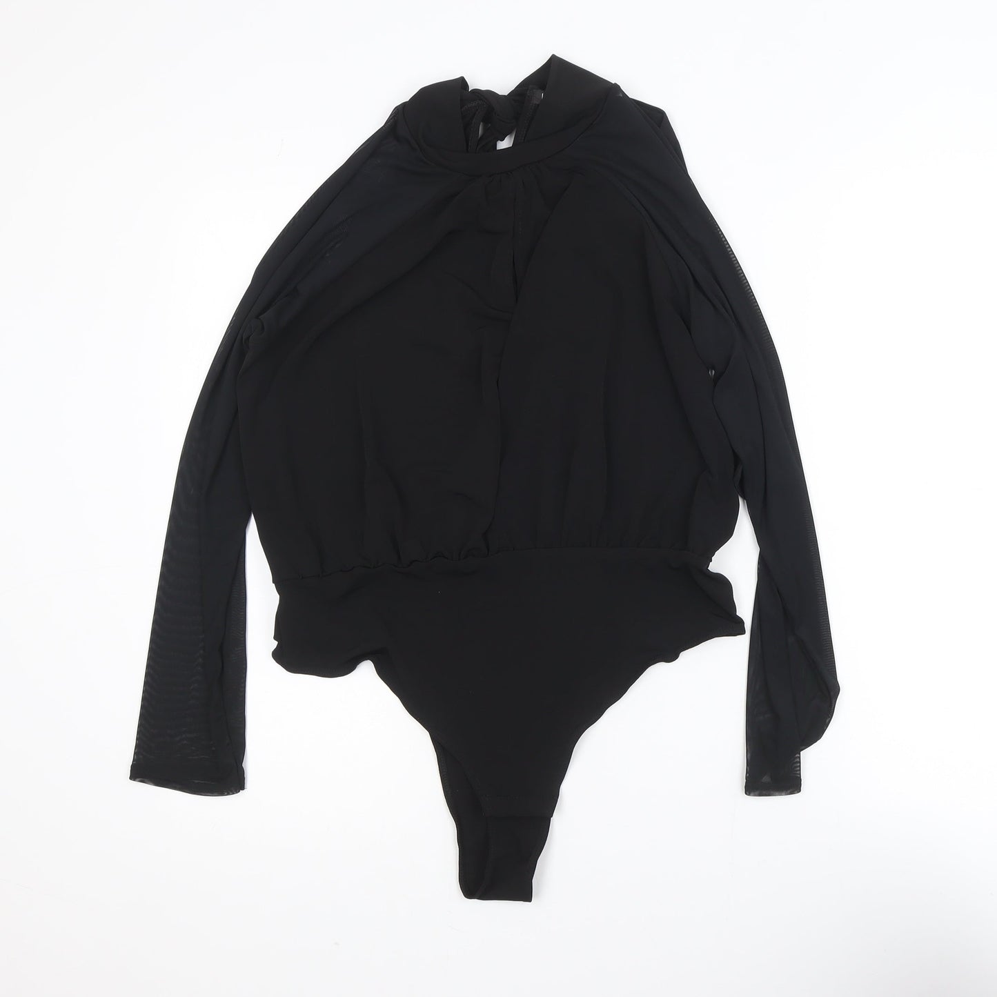 Boohoo Women’s Black High Neck Tie Wrap Bodysuit Blouse Size 14