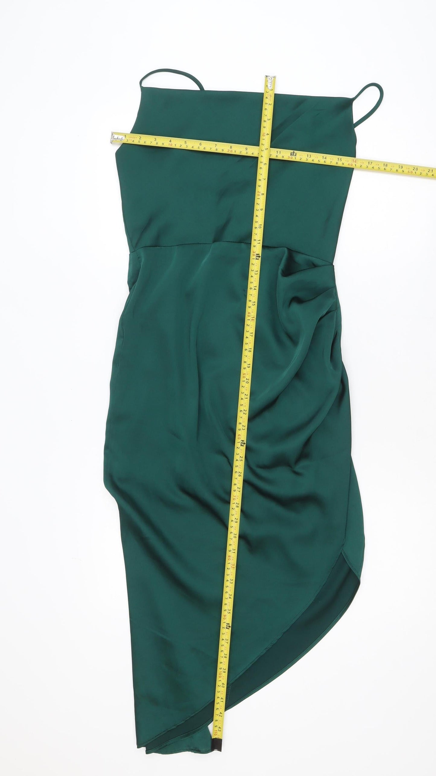 Vera & Lucy Women Green Midi Slip Dress Size M Asymmetric Ruffle
