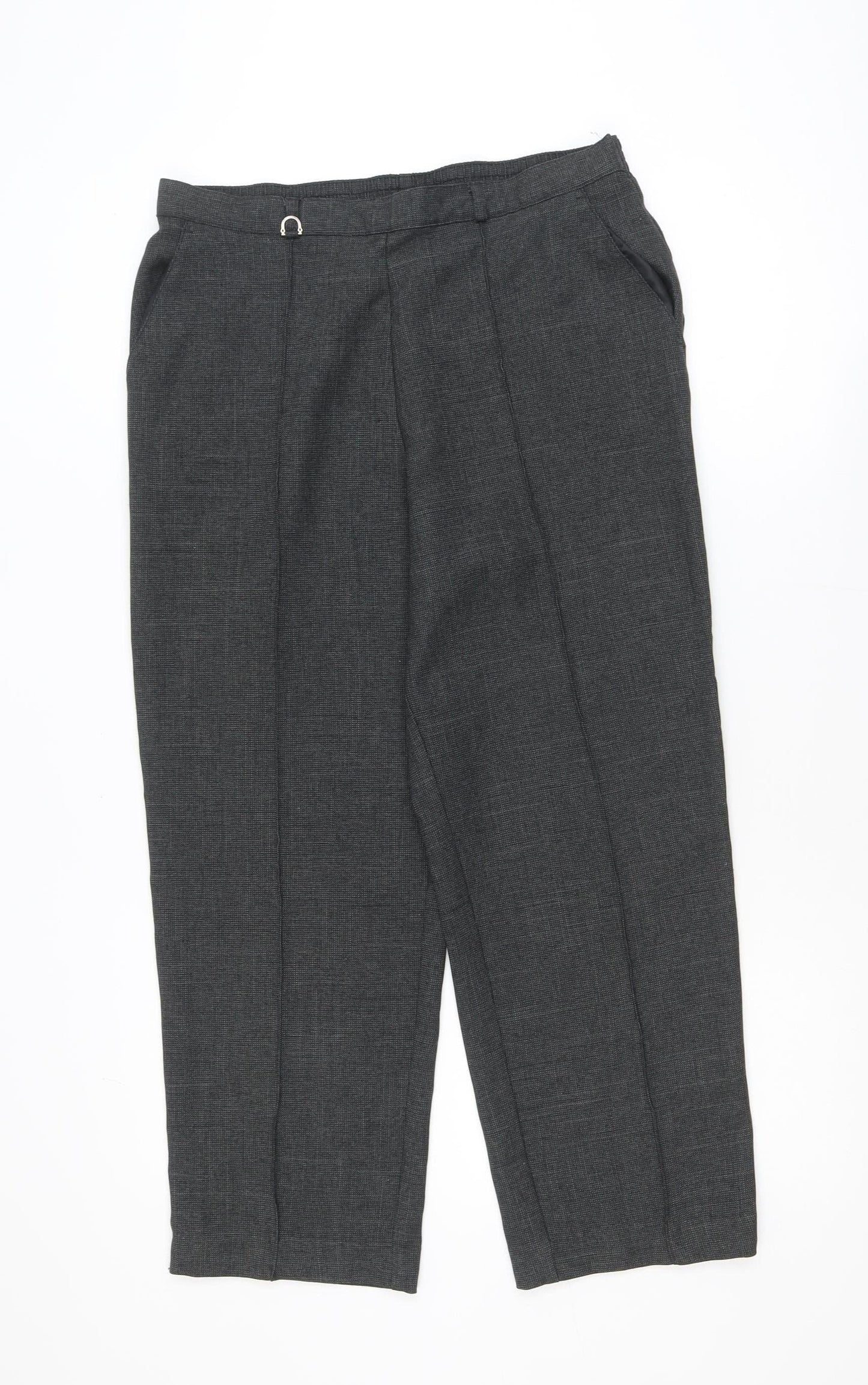 Marks and Spencer Women Grey Ankle Trousers Size 14 Short Polyester