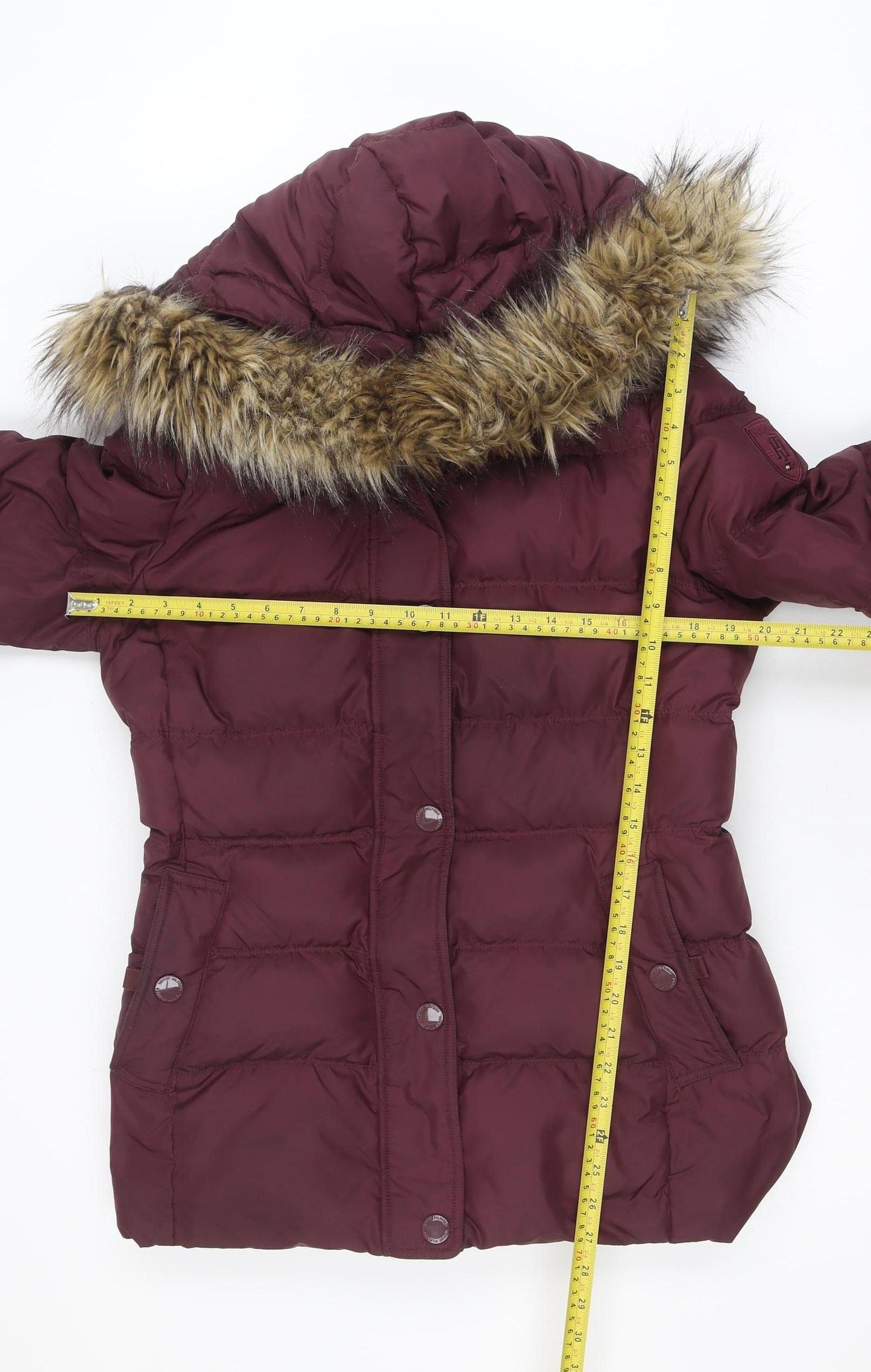 Tommy Hilfiger Womens Burgundy Hooded Puffer Jacket Size M