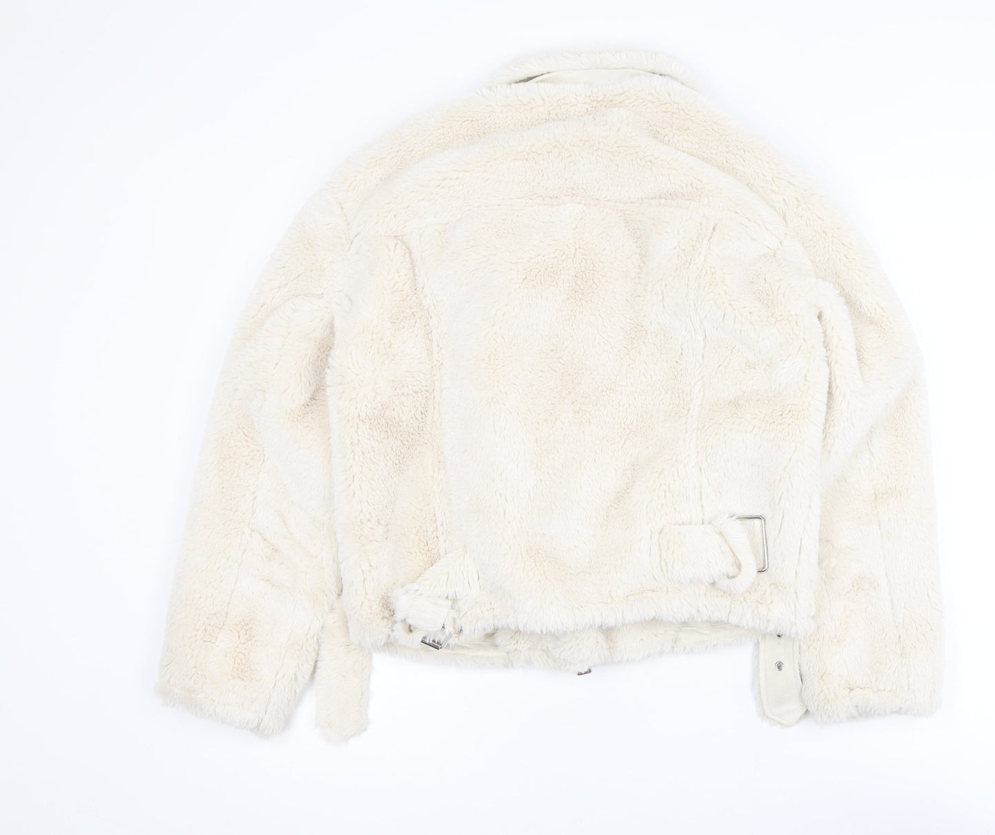 Topshop Women's Ivory Faux Fur Biker Jacket Size 8