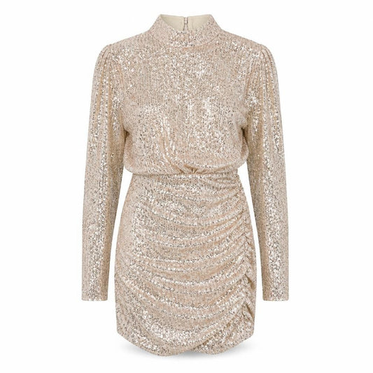 PRETTYLITTLETHING Women’s Gold Sequin Bodycon Dress Size 6 Party Long Sleeve
