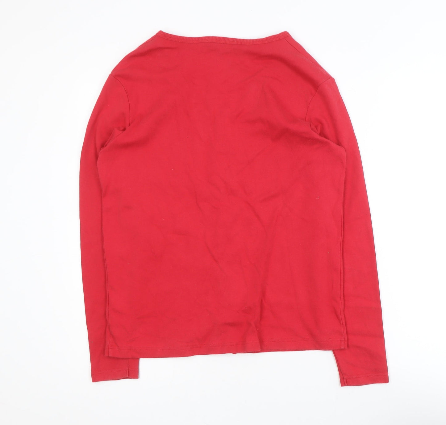 Paco Women Red Cotton V-Neck Long Sleeve Cardigan Size L