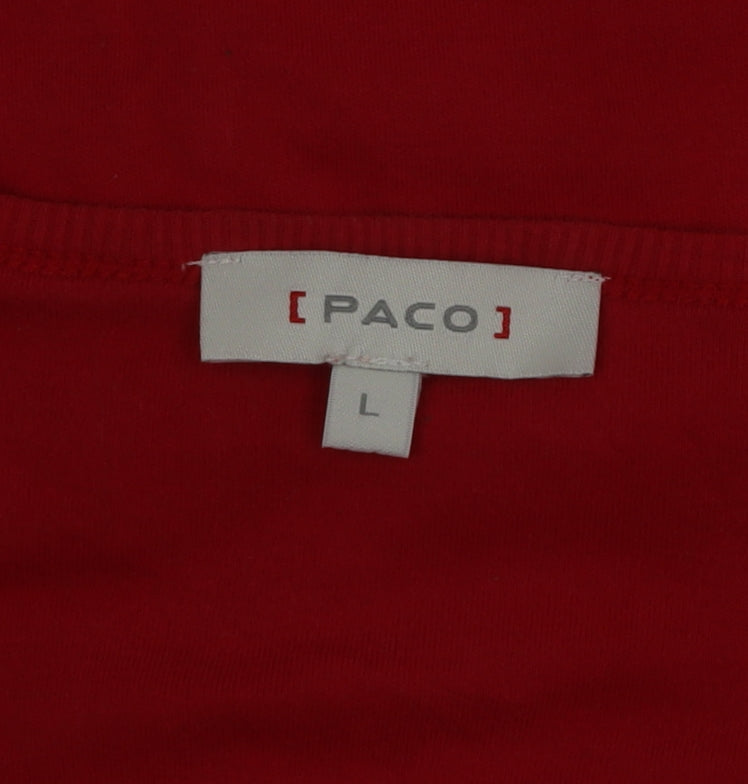 Paco Women Red Cotton V-Neck Long Sleeve Cardigan Size L