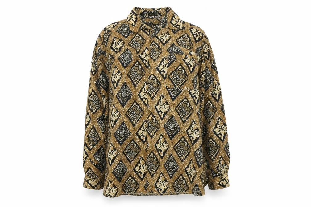 Paolo Borghesi Women’s Brown Geometric Button-Up Shirt L Viscose