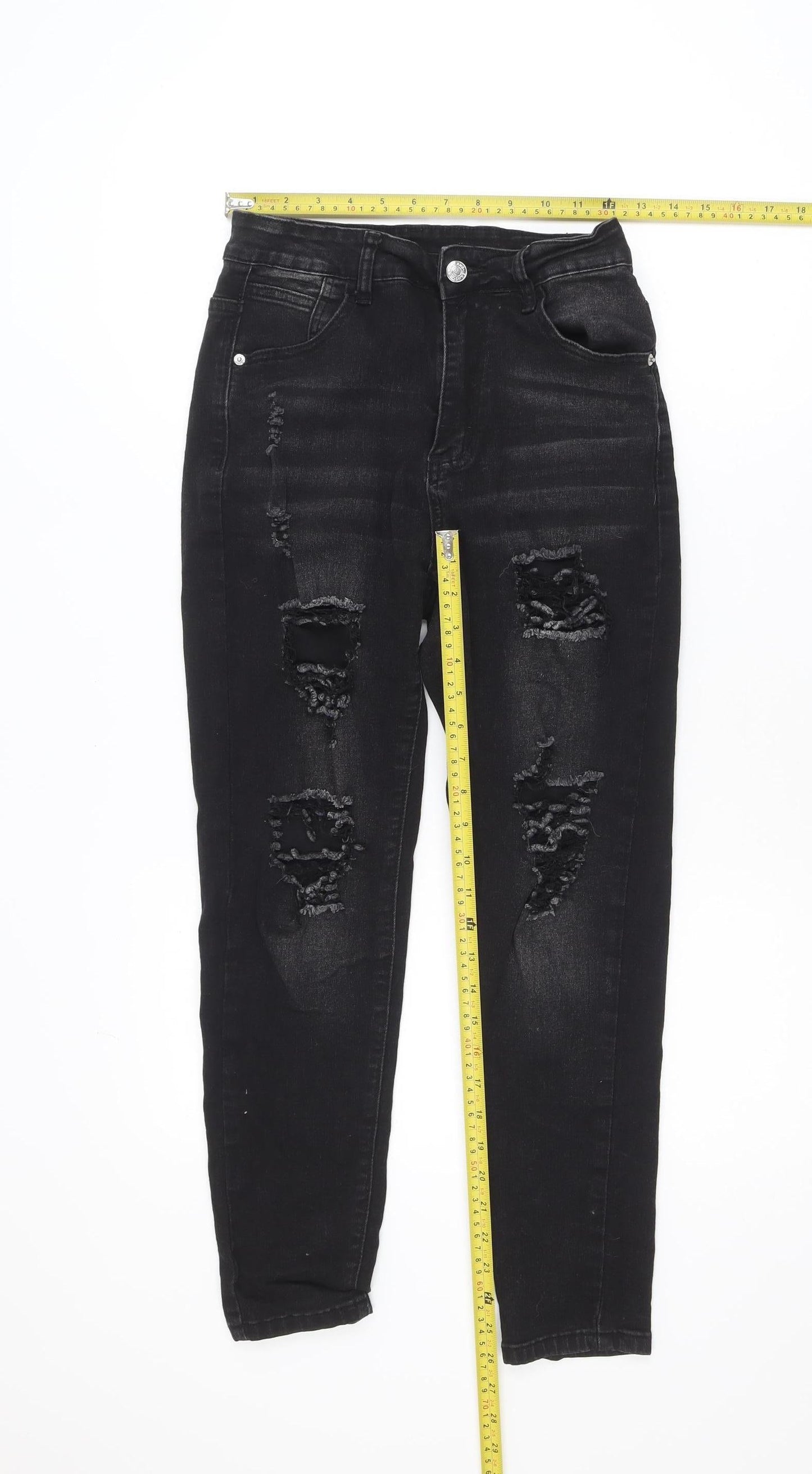 SHEIN Women's Black High Rise Distressed Skinny Jeans Size 10