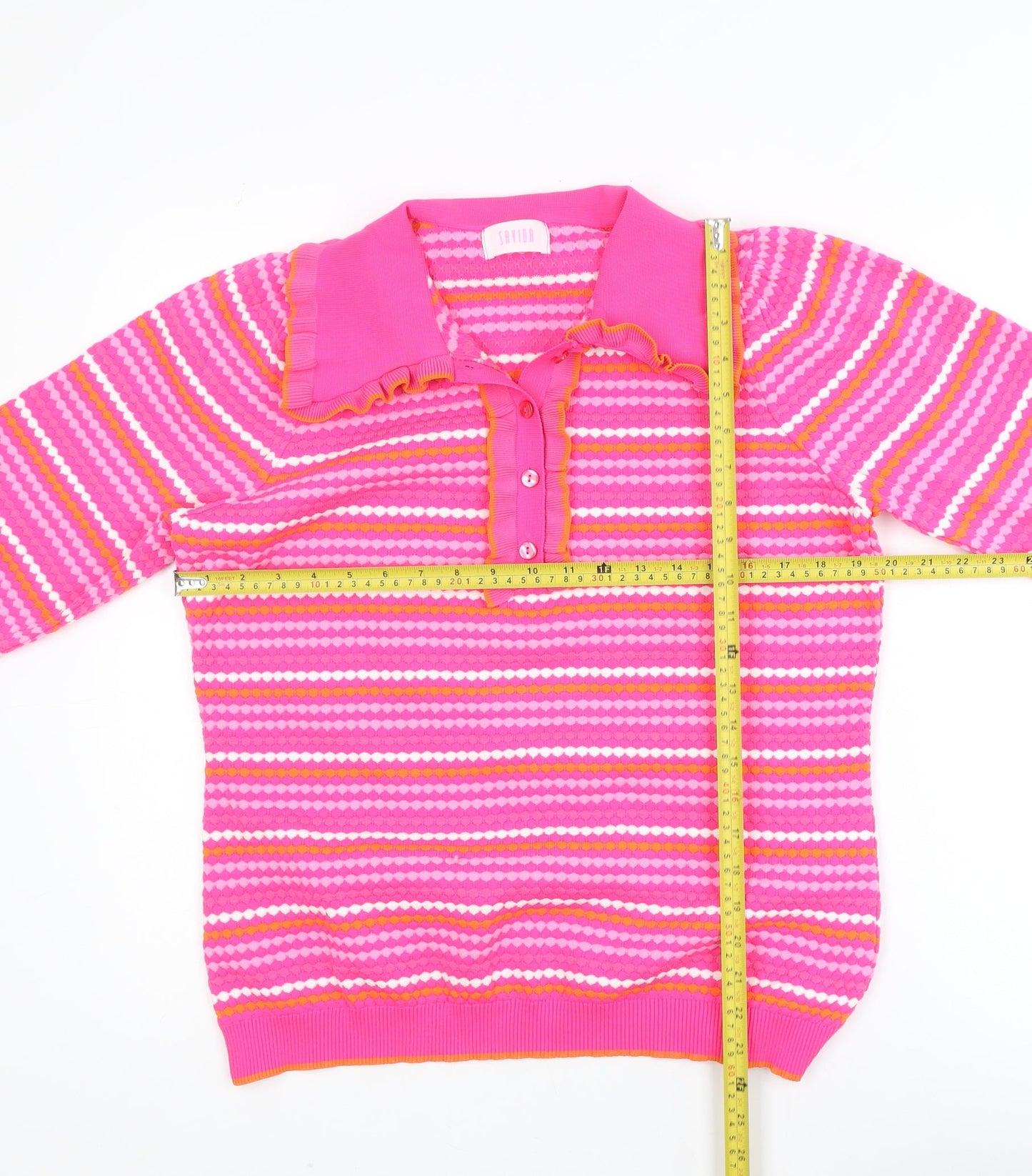 Savida Women Pink Striped Collared Henley Jumper Size 14