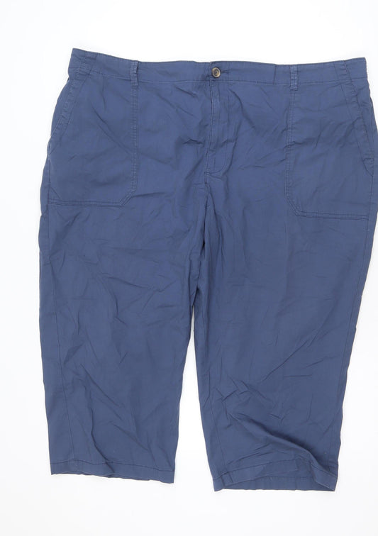Dunnes Men's Blue Cotton Stretch Cargo Shorts Size 24 Elastic Waist