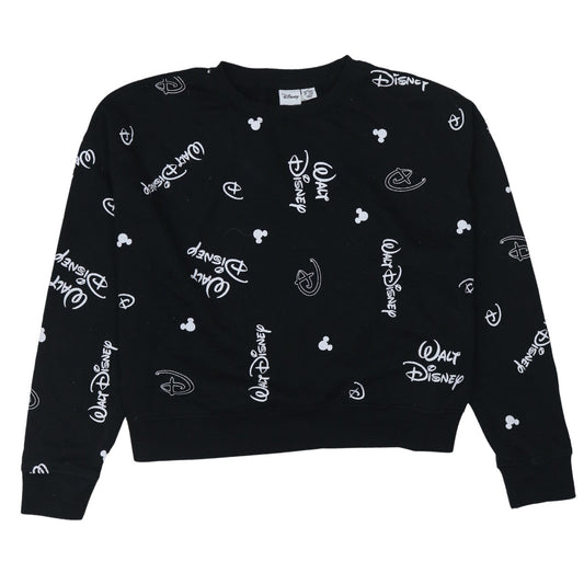 Disney Women Black Walt Disney Logo Print Pullover Sweatshirt Size M
