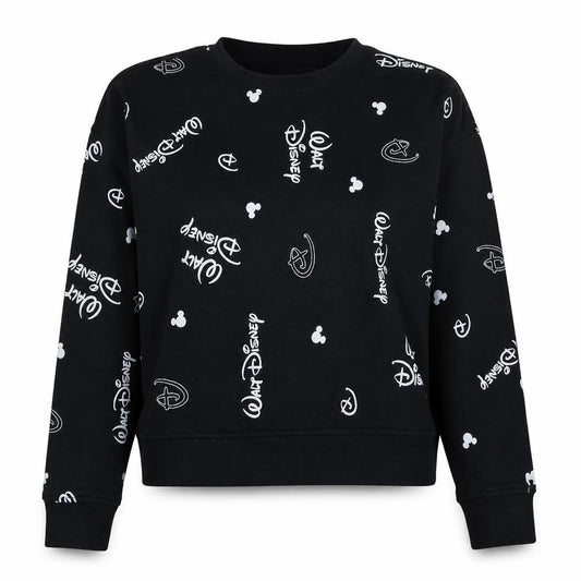 Disney Women Black Walt Disney Logo Print Pullover Sweatshirt Size M