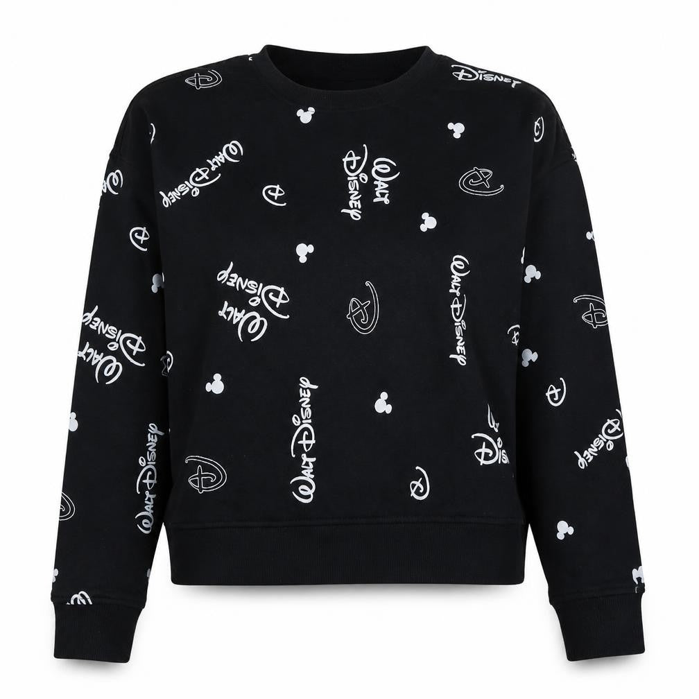 Disney Women Black Walt Disney Logo Print Pullover Sweatshirt Size M