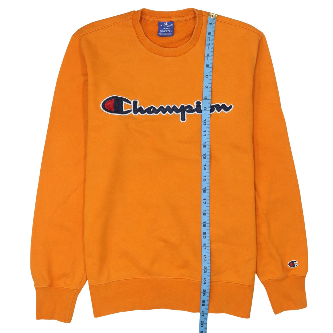 Champion Men's Orange Logo Pullover Sweatshirt Size L