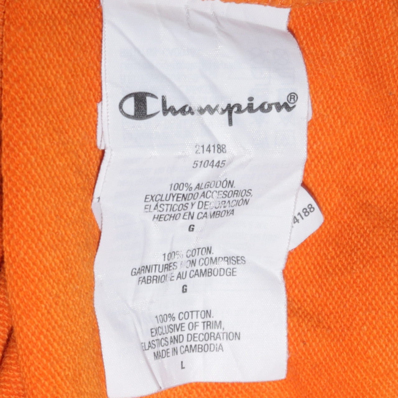 Champion Men's Orange Logo Pullover Sweatshirt Size L