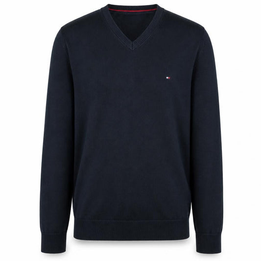 Tommy Hilfiger Men's Black M V-Neck Cotton Jumper Classic Knit