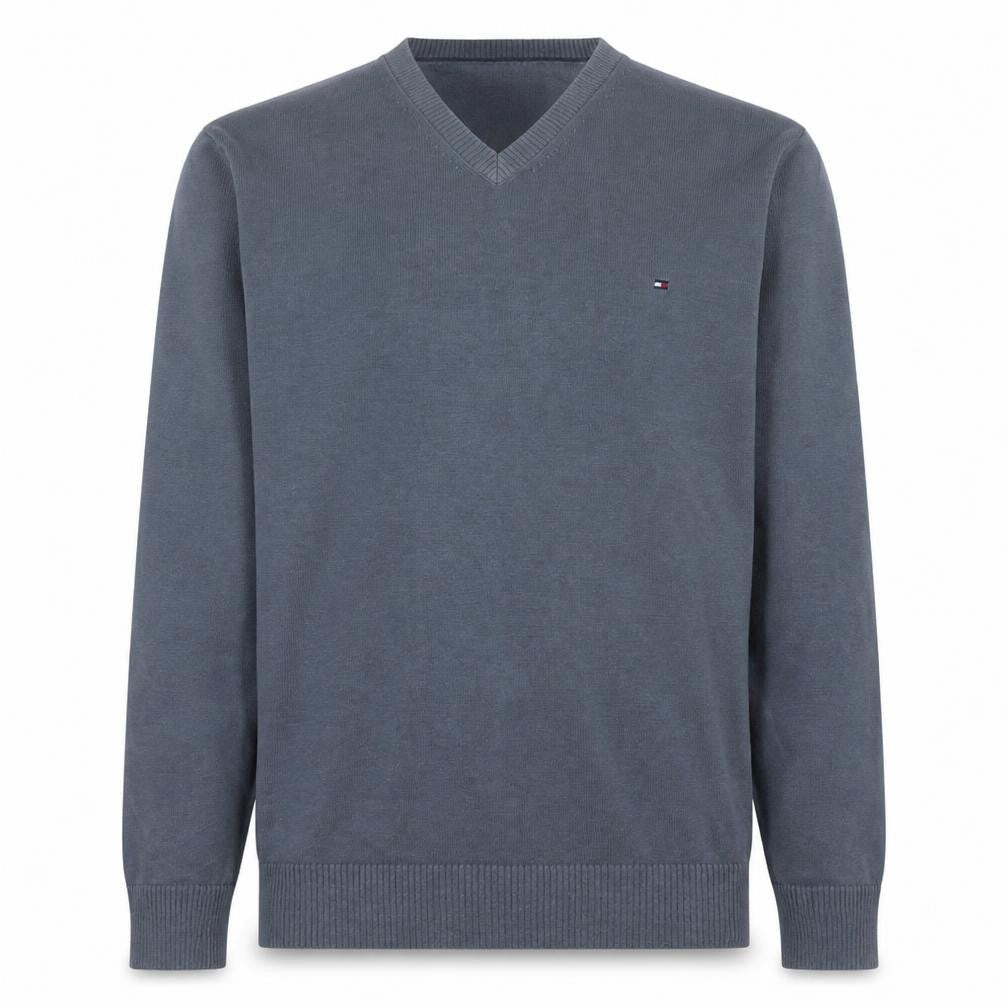 Tommy Hilfiger Men's Grey V-Neck Cotton Jumper Size M
