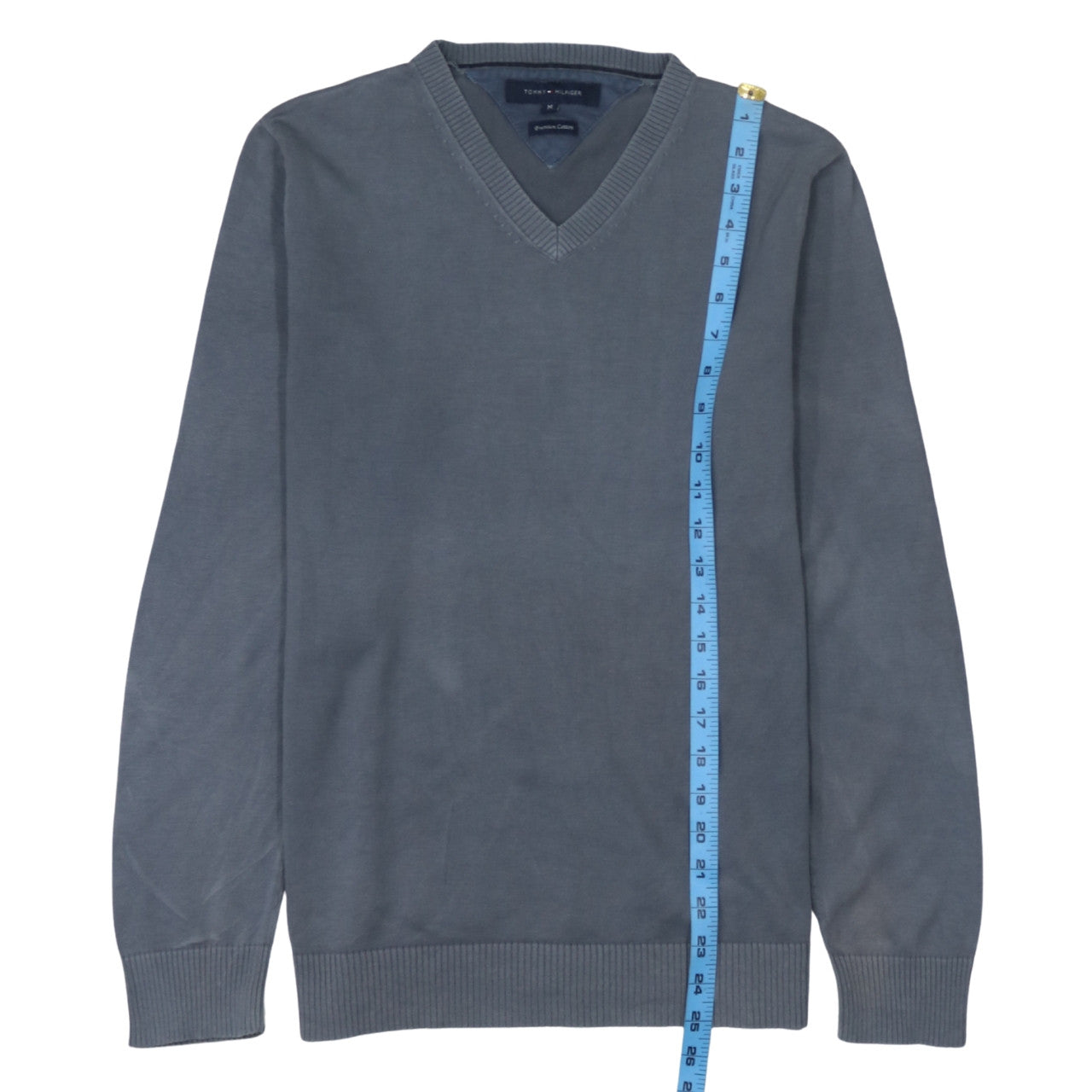 Tommy Hilfiger Men's Grey V-Neck Cotton Jumper Size M