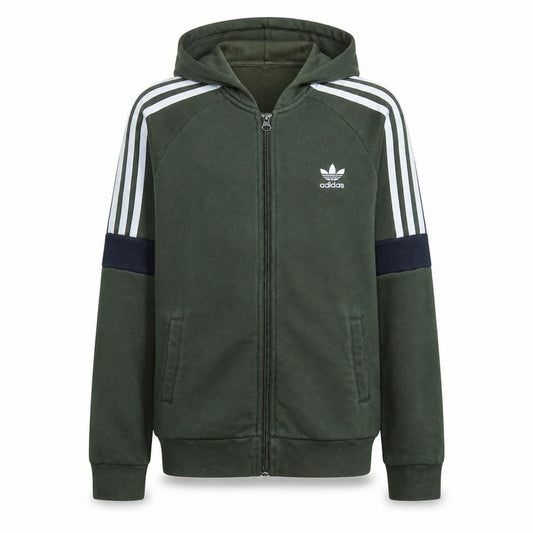 Adidas Boys Green Full Zip Hoodie Size 13-14 Years Hooded Sweatshirt