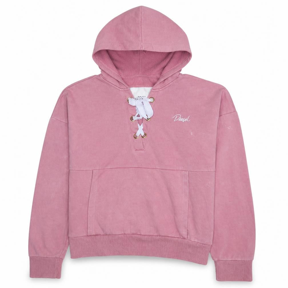 Diesel Womens Pink Lace Up Hoodie Large Cotton Pullover