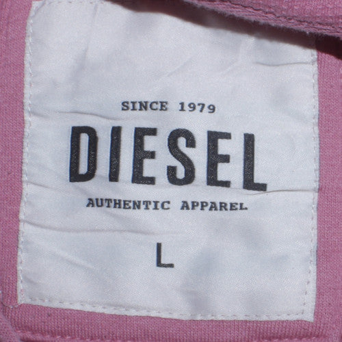 Diesel Womens Pink Lace Up Hoodie Large Cotton Pullover