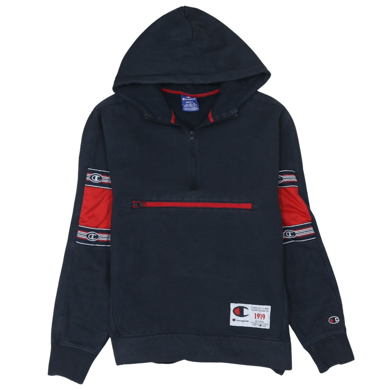 Champion Men's Blue 1/4 Zip Hoodie Small Regular Fit Logo Sportswear