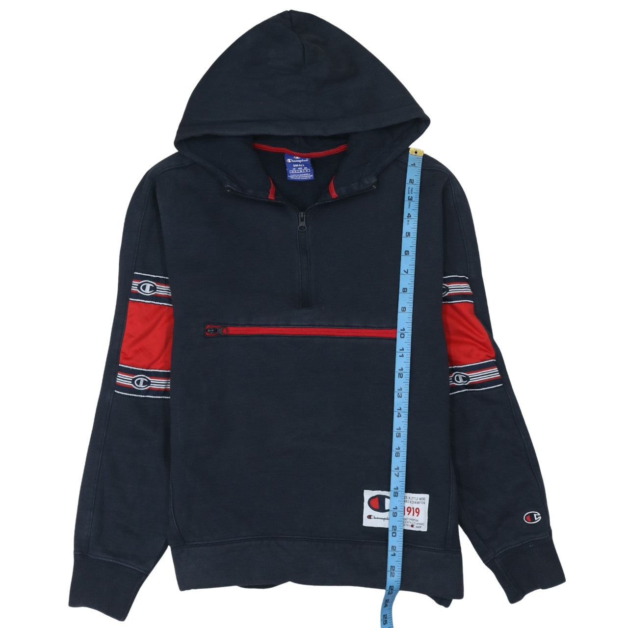 Champion Men's Blue 1/4 Zip Hoodie Small Regular Fit Logo Sportswear