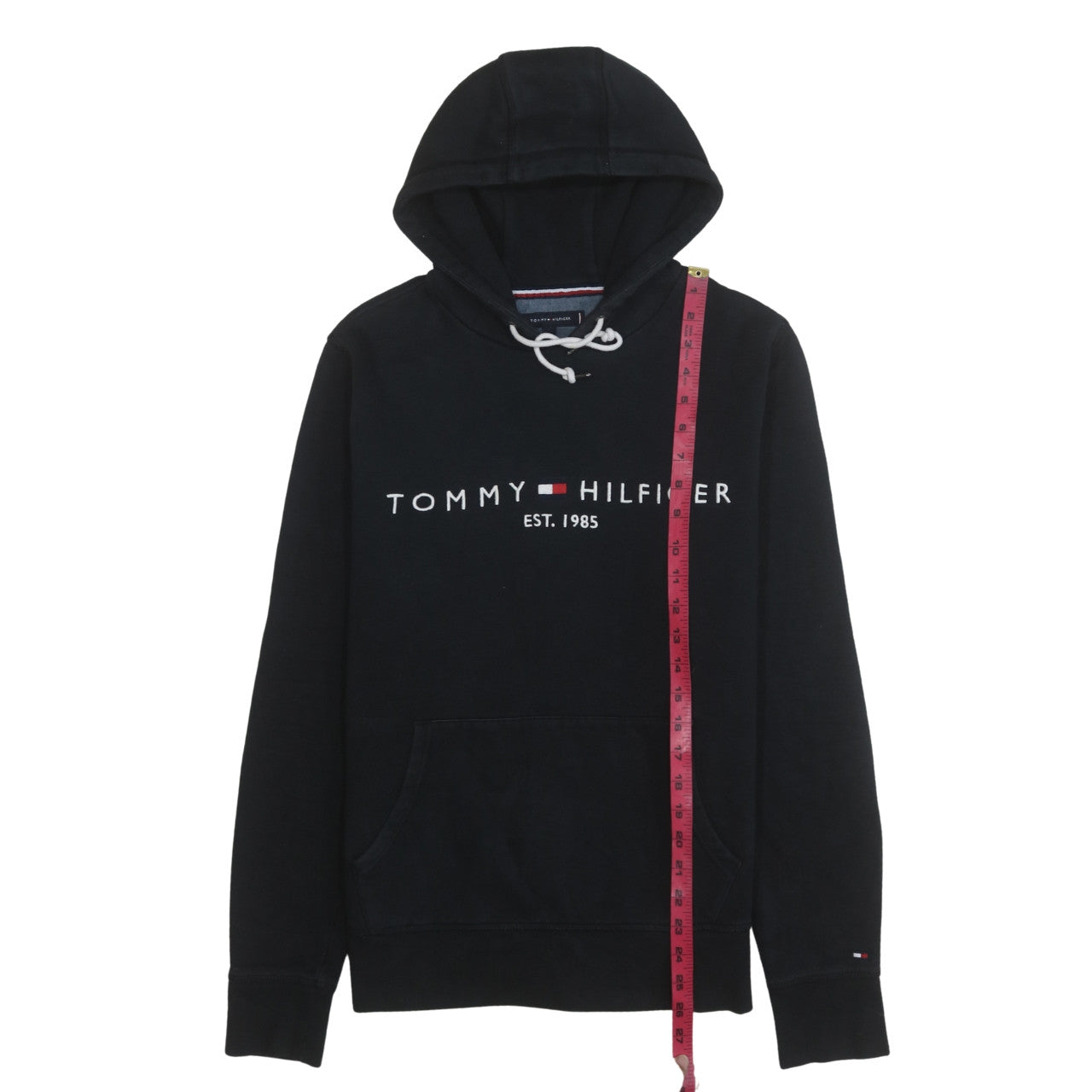 Tommy Hilfiger Men's Black Pullover Hoodie M Logo Embroidered Sweatshirt