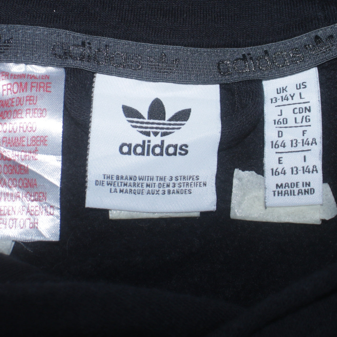 Adidas Boys Black Pullover Hoodie L 13-14 Years Cotton Blend Logo Sportswear