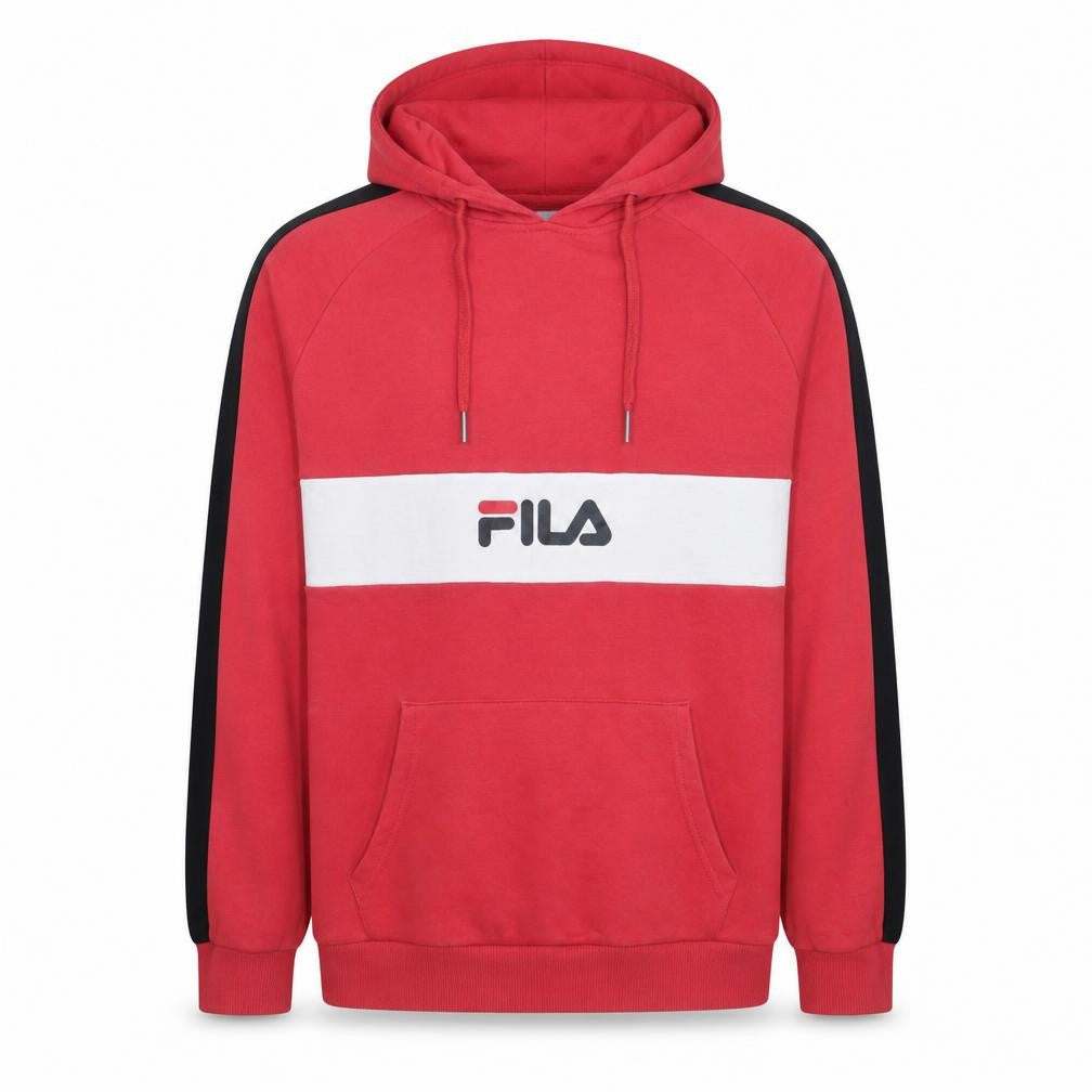 Fila Mens Red Pullover Hoodie Small Sports Graphic Sweatshirt