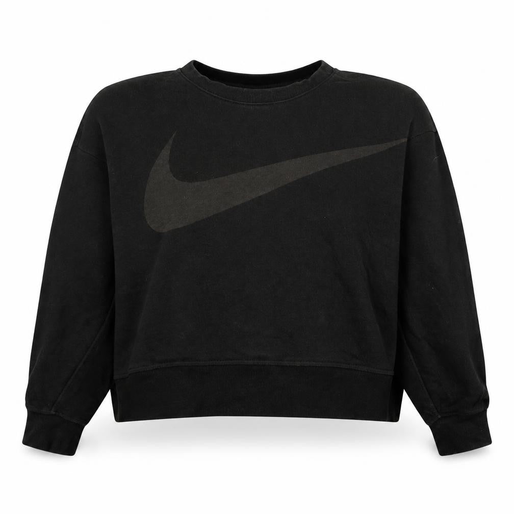 Nike Women's Black Dri-FIT Pullover Sweatshirt L Logo Crew Neck