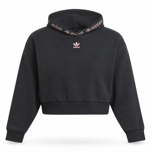 Adidas Womens Black Cropped Hooded Pullover Sweatshirt XS