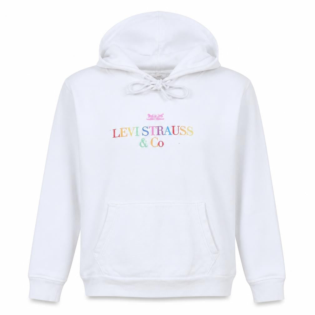 Levi's Womens White XS Pullover Hoodie with Logo Embroidery