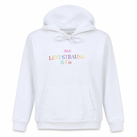 Levi's Womens White XS Pullover Hoodie with Logo Embroidery