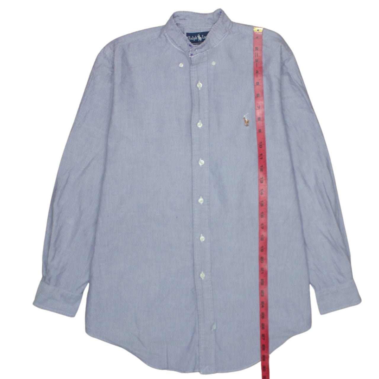 Ralph Lauren Men's Blue Cotton Band Collar Long Sleeve Shirt L