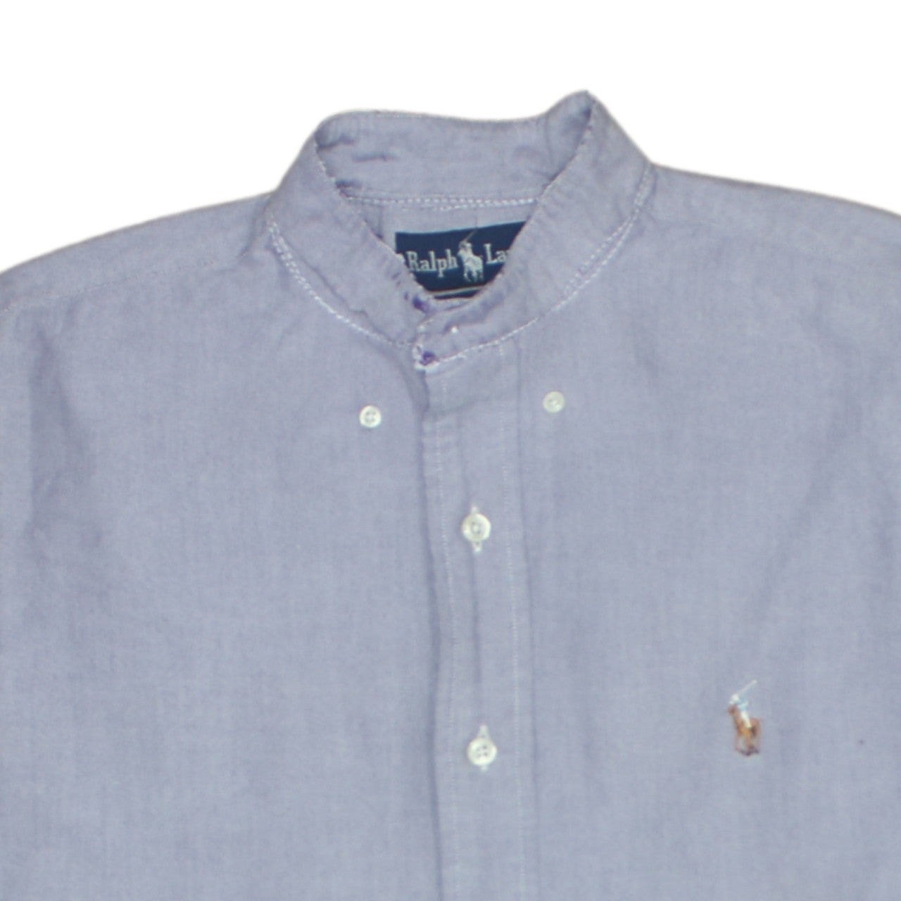 Ralph Lauren Men's Blue Cotton Band Collar Long Sleeve Shirt L