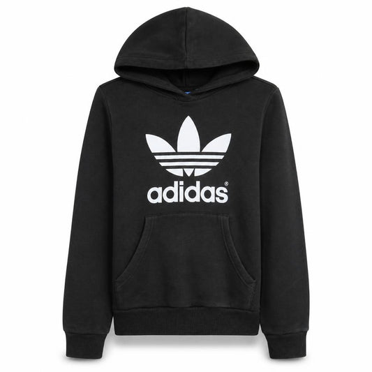 Adidas Womens Black Hooded Pullover Hoodie Size 12 Classic Logo Sweatshirt