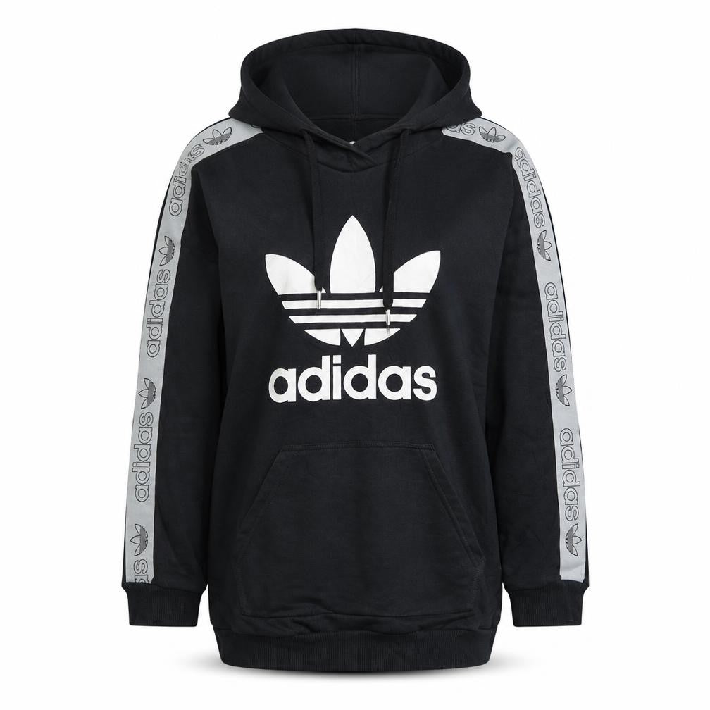Adidas Women Black Pullover Hoodie Size 8 Logo Tape Sleeve Casual