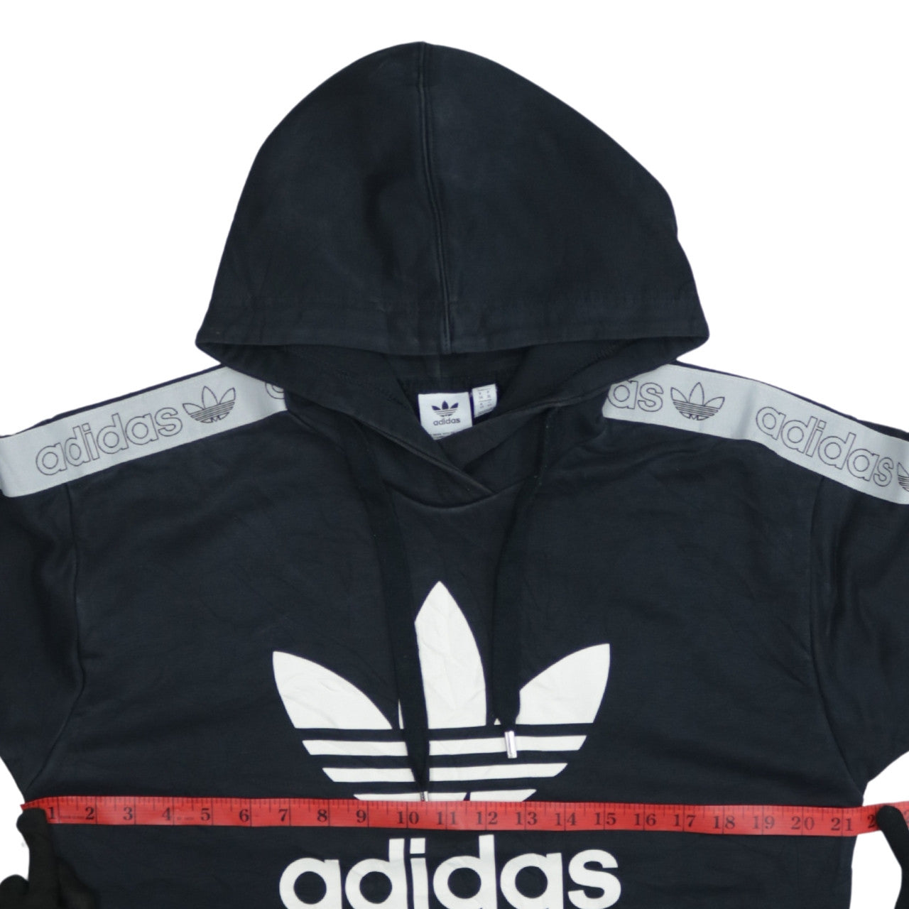 Adidas Women Black Pullover Hoodie Size 8 Logo Tape Sleeve Casual