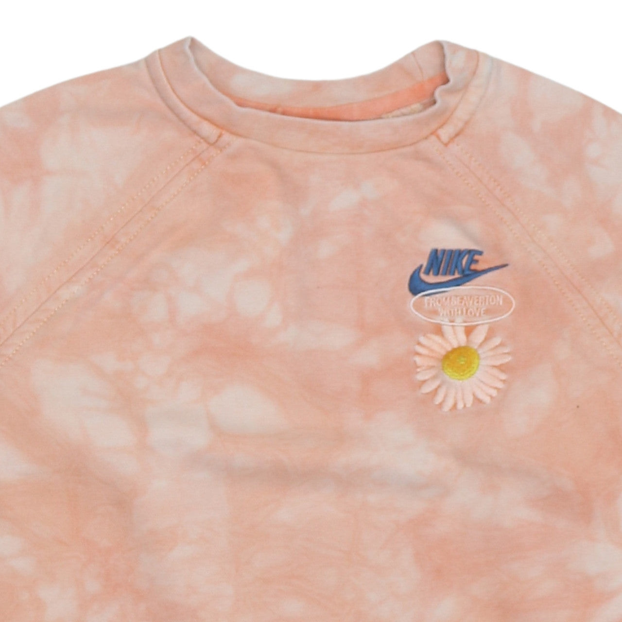 Nike Girls Peach Tie-Dye XL Sweatshirt with Daisy Embroidery