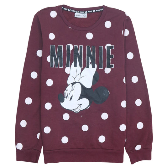 Disney Women Burgundy Minnie Mouse Polka Dot Pullover Sweatshirt Size S